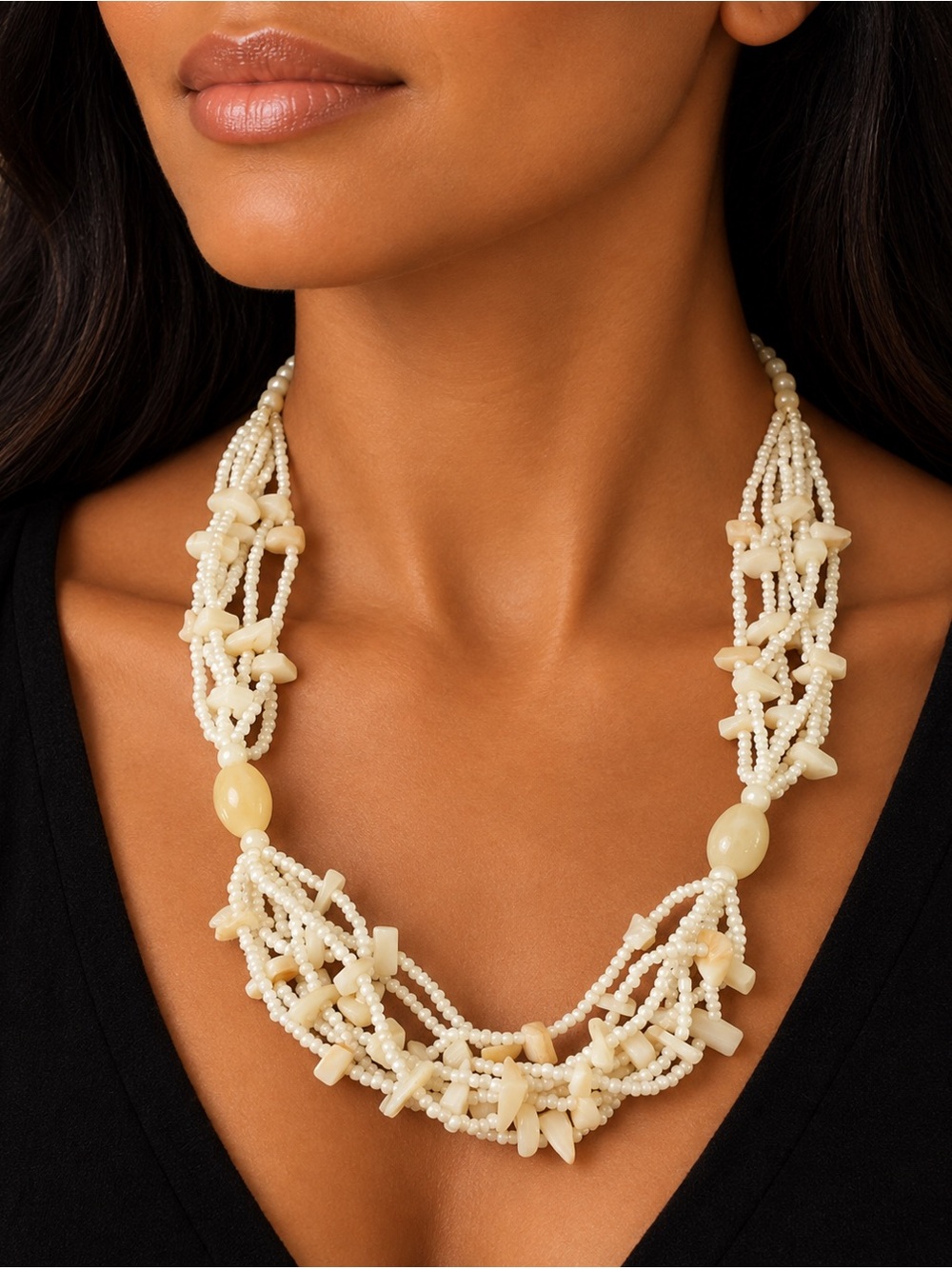 Ivory Multi-Strand Beaded Statement Necklace